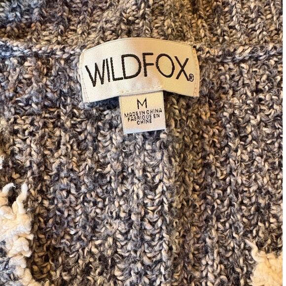 Wildfox Marled Soft Chunky Knit Distressed V-Neck Sweater with Fringe size M - Picture 2 of 10